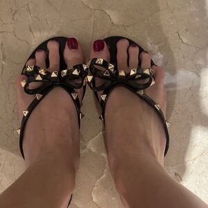 STORI Black Studded Sandals